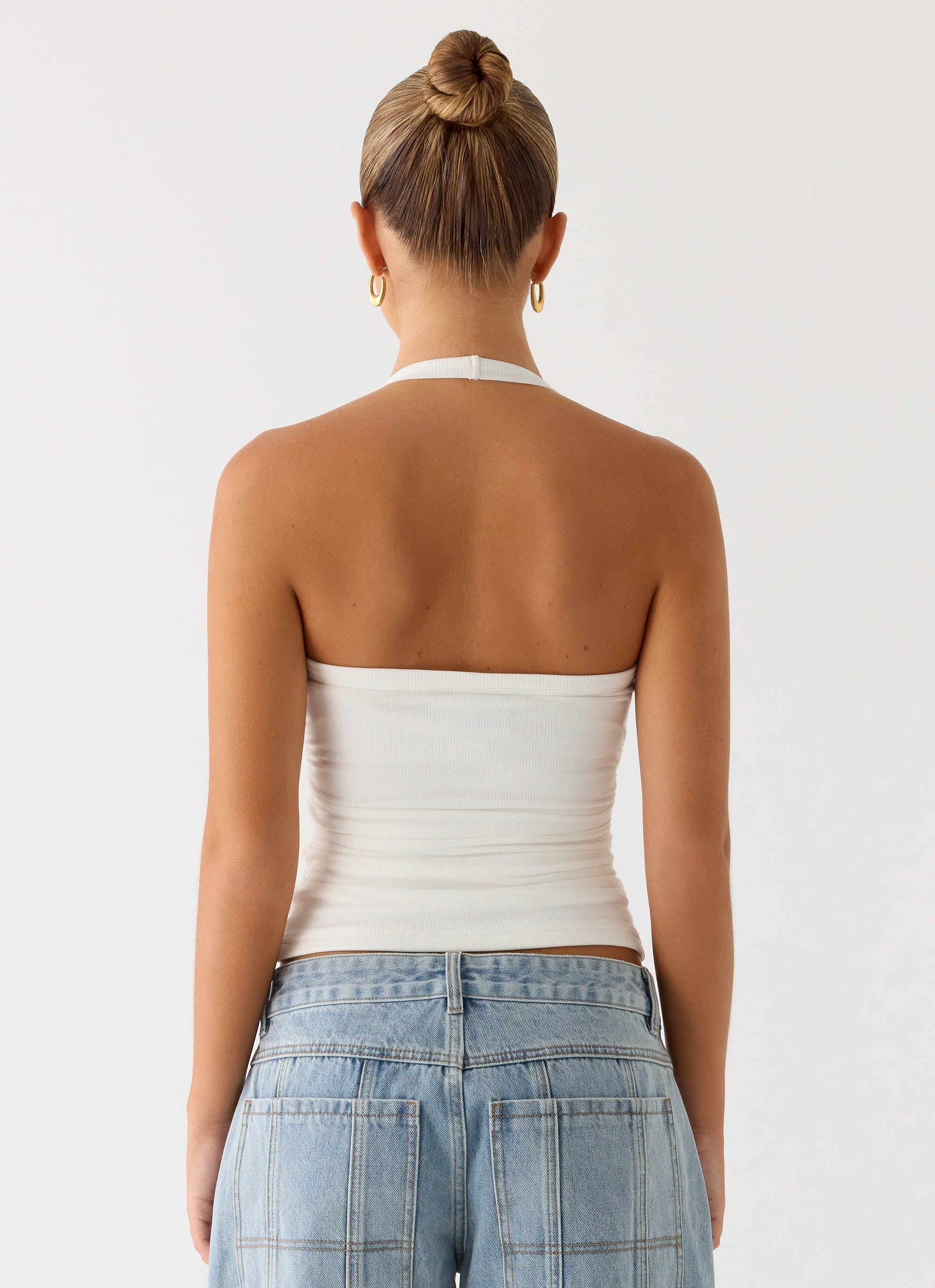 Naturi Ribbed Halter Top - White