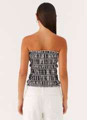 Orion Strapless Ruched Top - Black/White Gingham