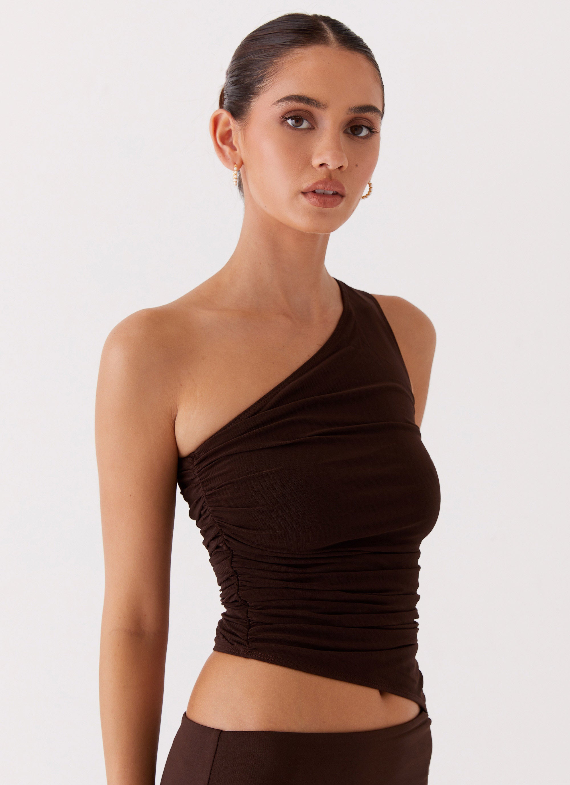 Seranella One Shoulder Maxi Dress - Chocolate