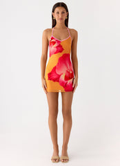 Yura Mini Dress - Orange Floral Spritz